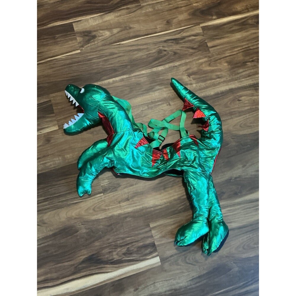 Place & Time Child's Halloween Costume Shiny Green Red Dinosaur Suspenders OSFM
